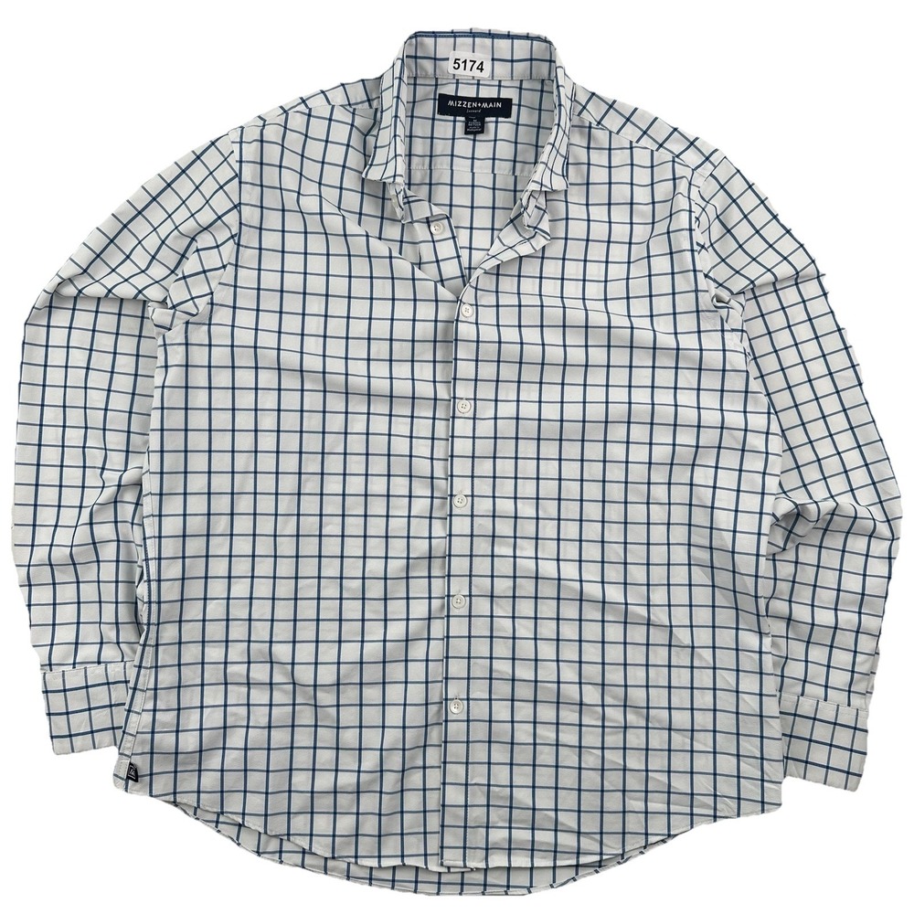 Mizzen + Main Leeward Performance Shirt No Tuck Men Medium Blue White Windowpane